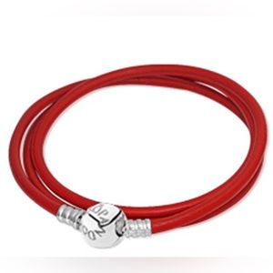 Pandora Red Smooth Triple Leather Bracelet with Pandora 2012 Black Friday Charm